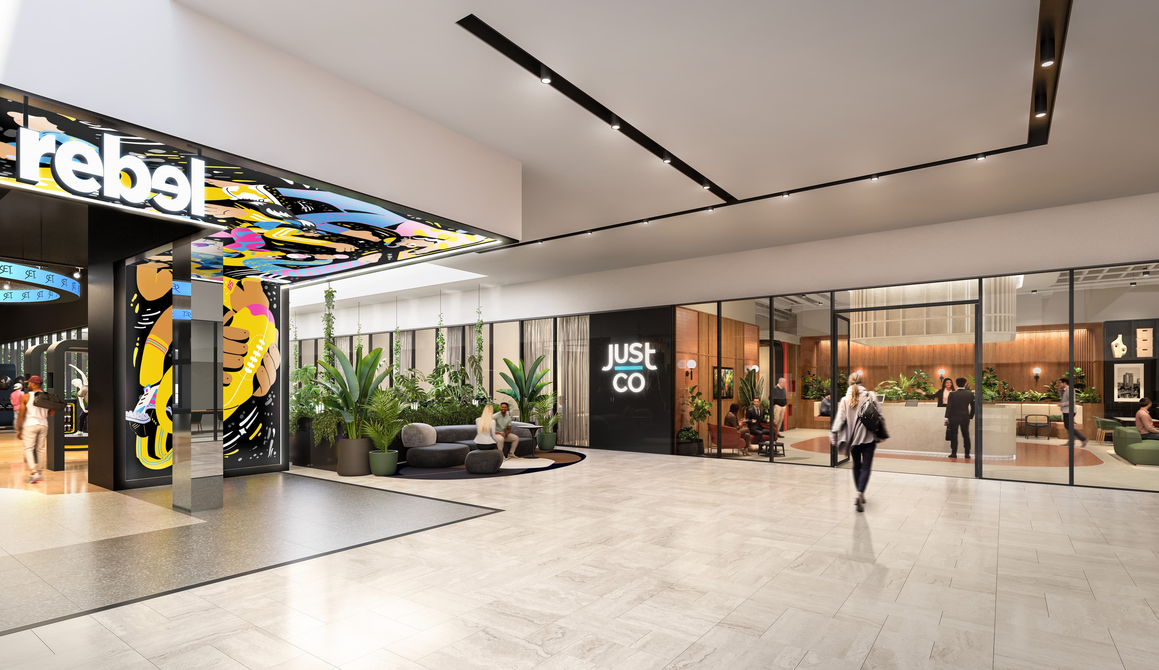 store frontage in shopping centre with person walking pst